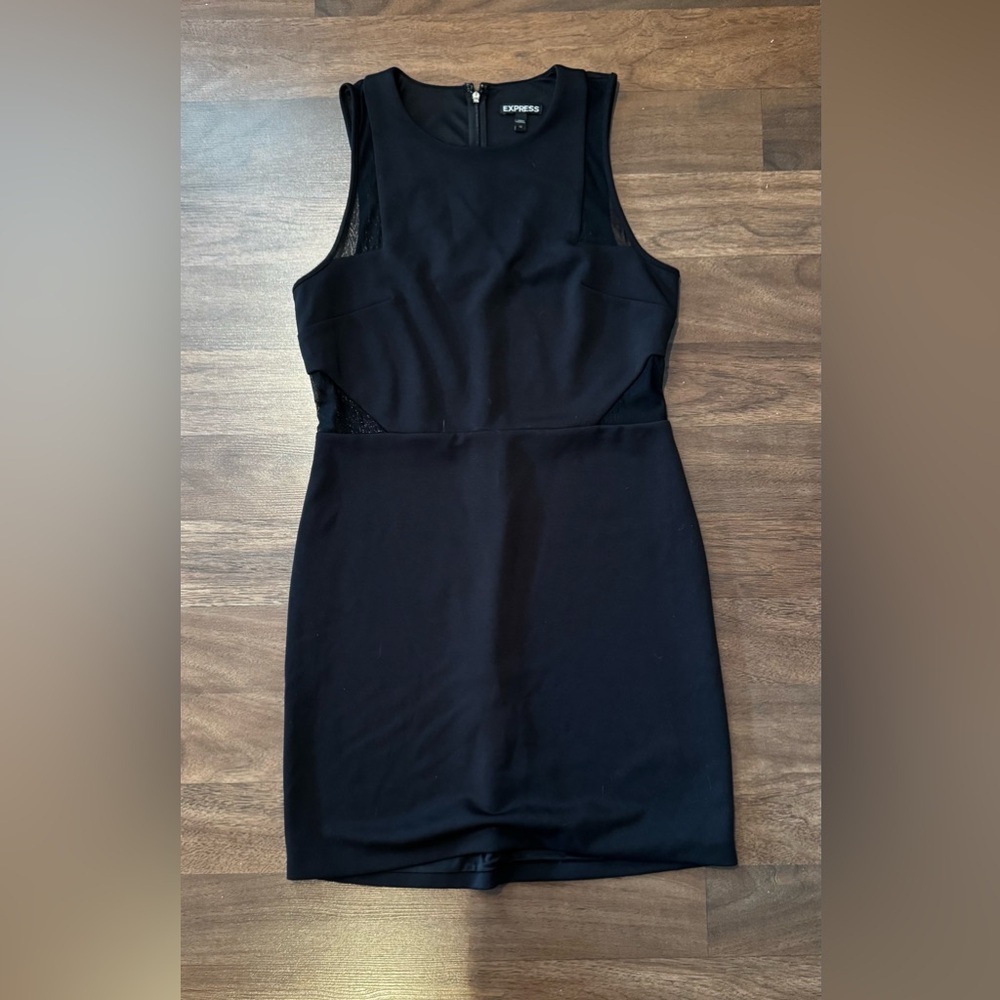 Express Black Sleeveless Fitted Dress with Sheer Detail